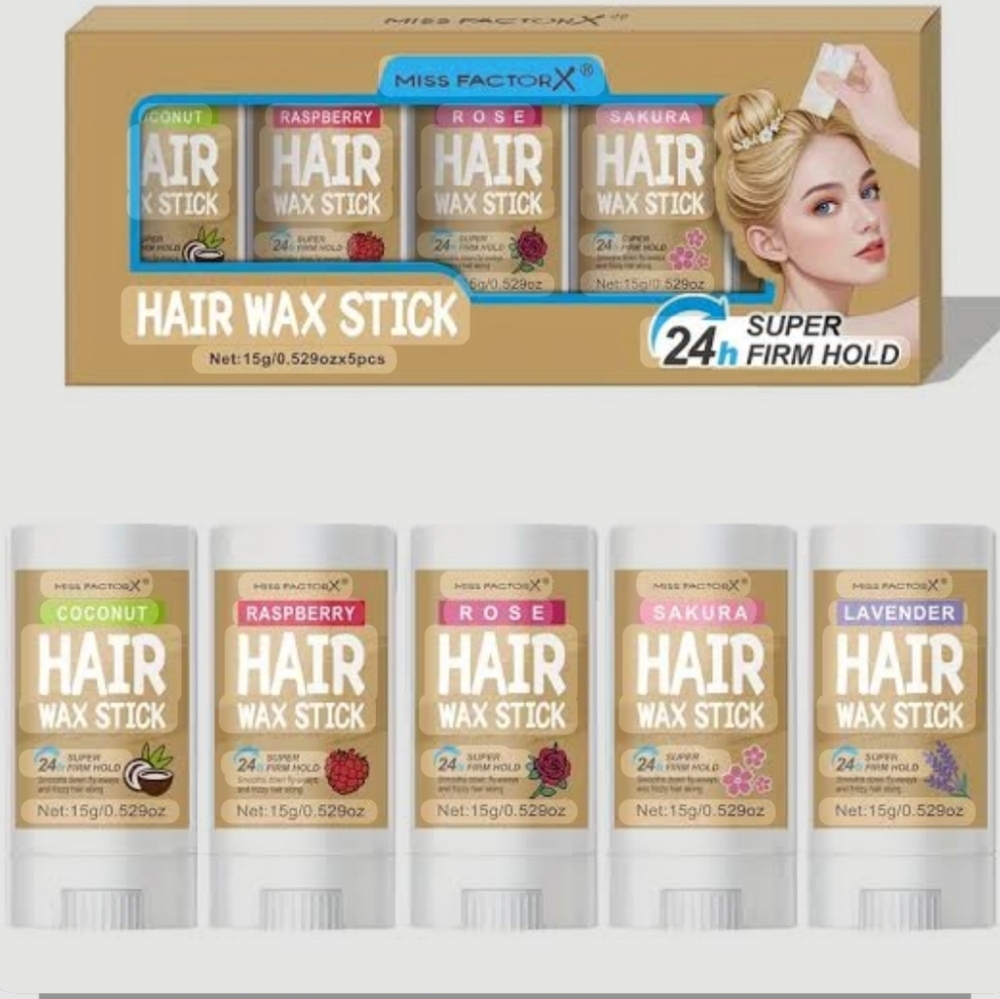 Miss Factor X Hair Wax Stick Set (5-Pack) | 24H Firm Hold | Flyaway Control